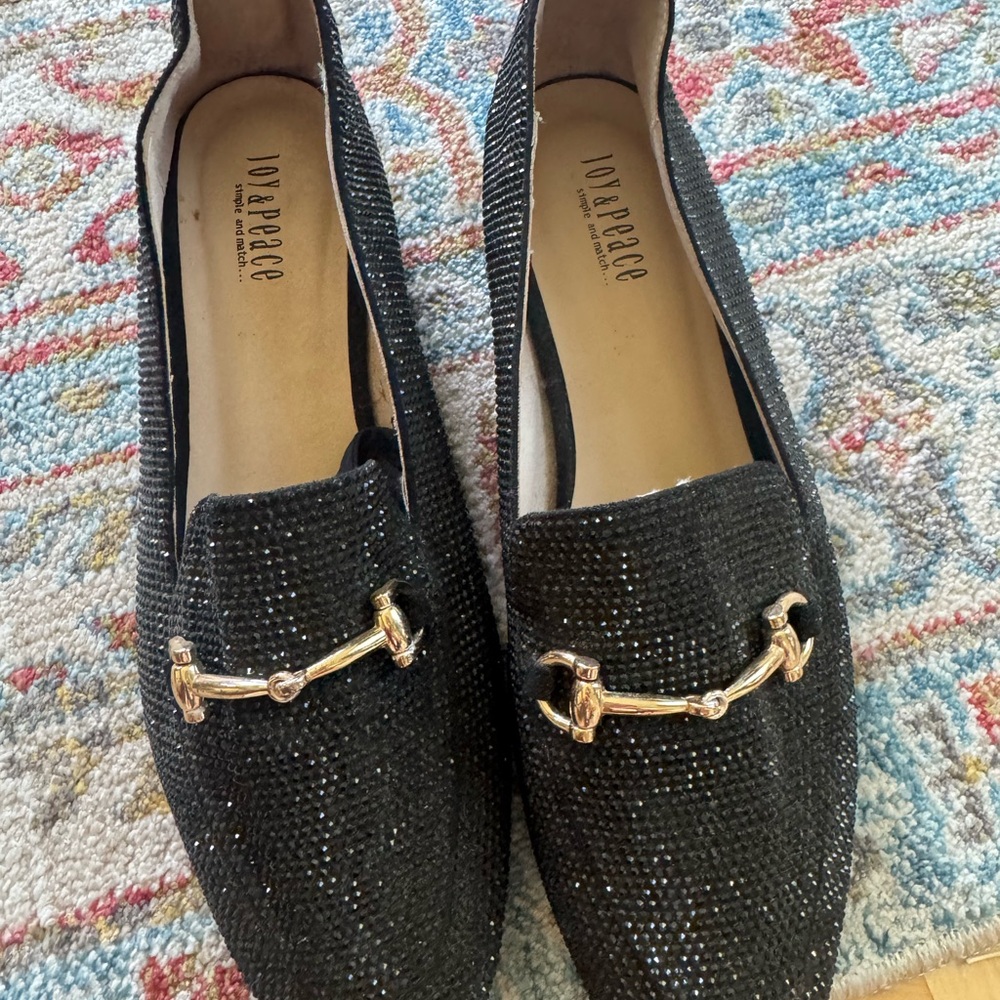 Black Loafers with Gold Detail